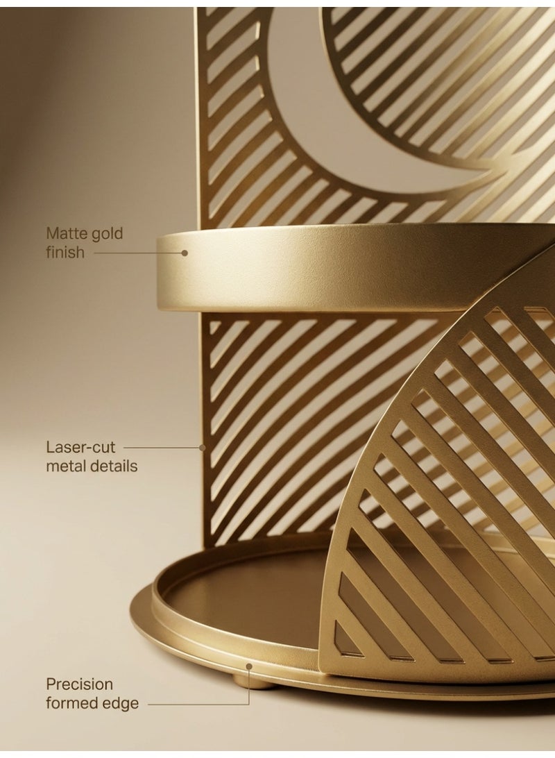 Tanseeq حامل تقديم أنيق من الذهب بطبقتين مع هلال لتزيين رمضان صينية تمر معدنية هدية عيد مركز طاولة إسلامي - Image 4